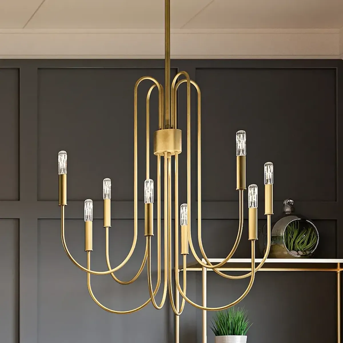 Quoizel Cabry 28" Modern Brushed Brass Candelabra 8-Light Chandelier