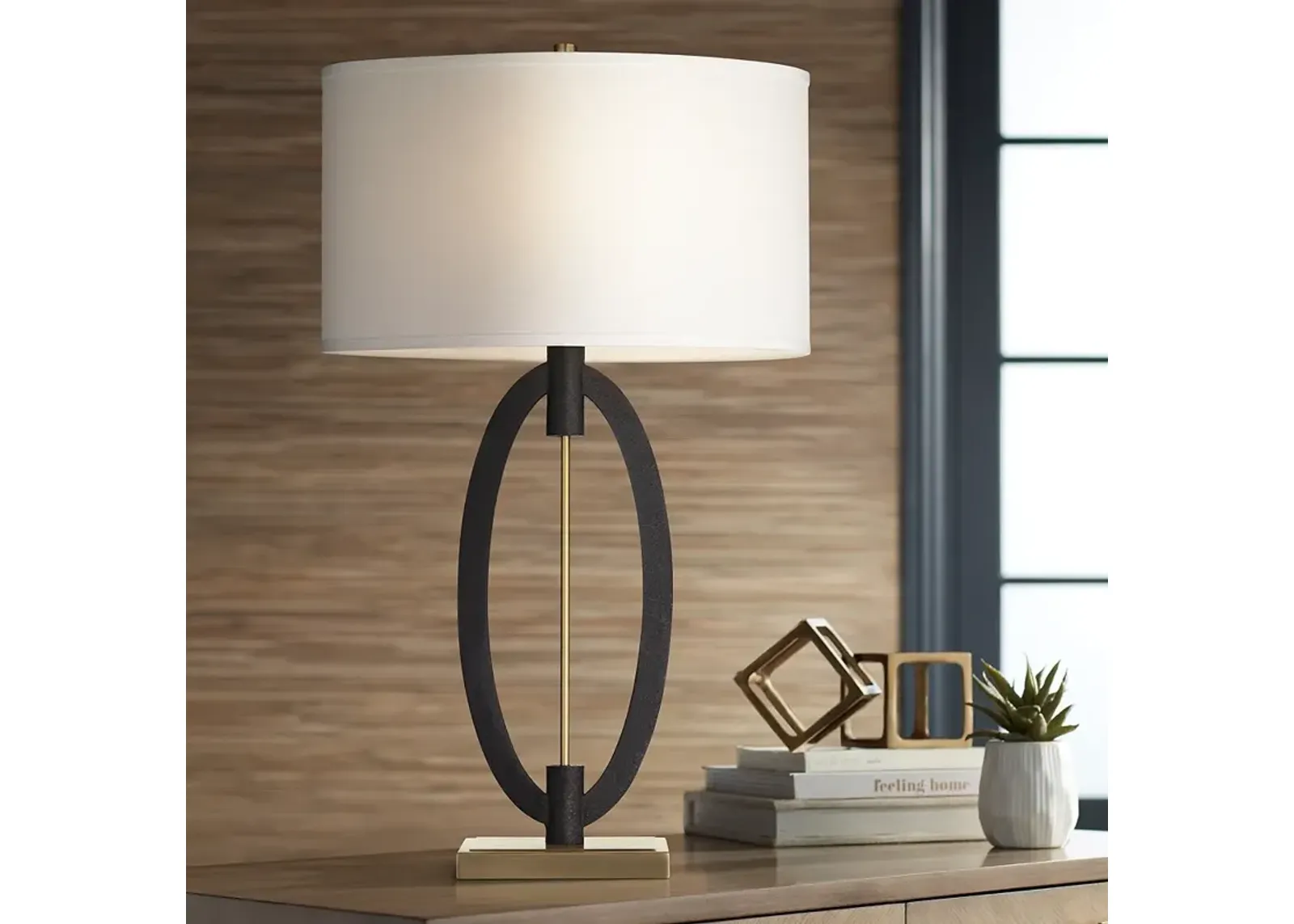 Pacific Coast Lighting Crescent Metal Ring Modern Black and Gold Table Lamp