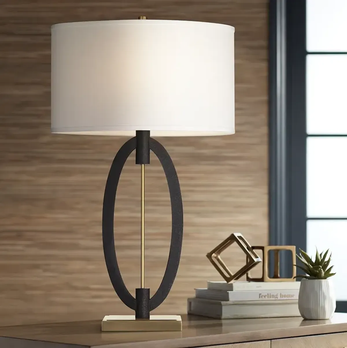 Pacific Coast Lighting Crescent Metal Ring Modern Black and Gold Table Lamp