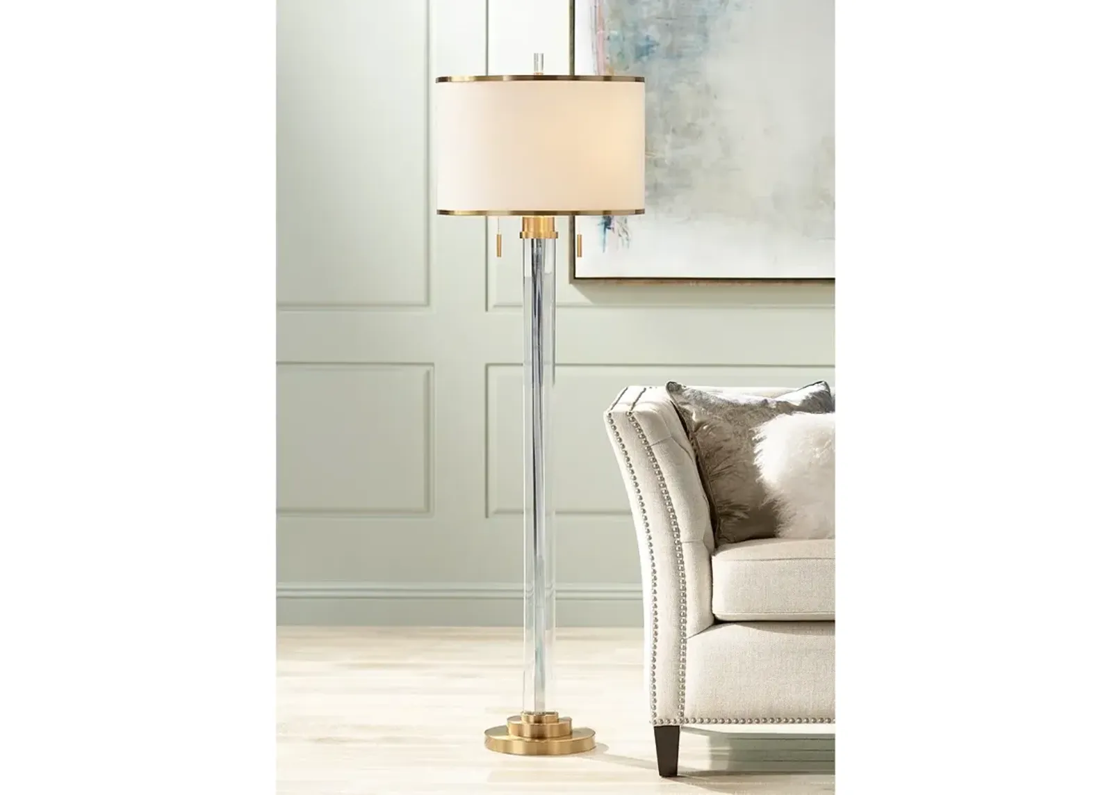 Possini Euro Cadence 62" Satin Brass and Crystal Column Floor Lamp