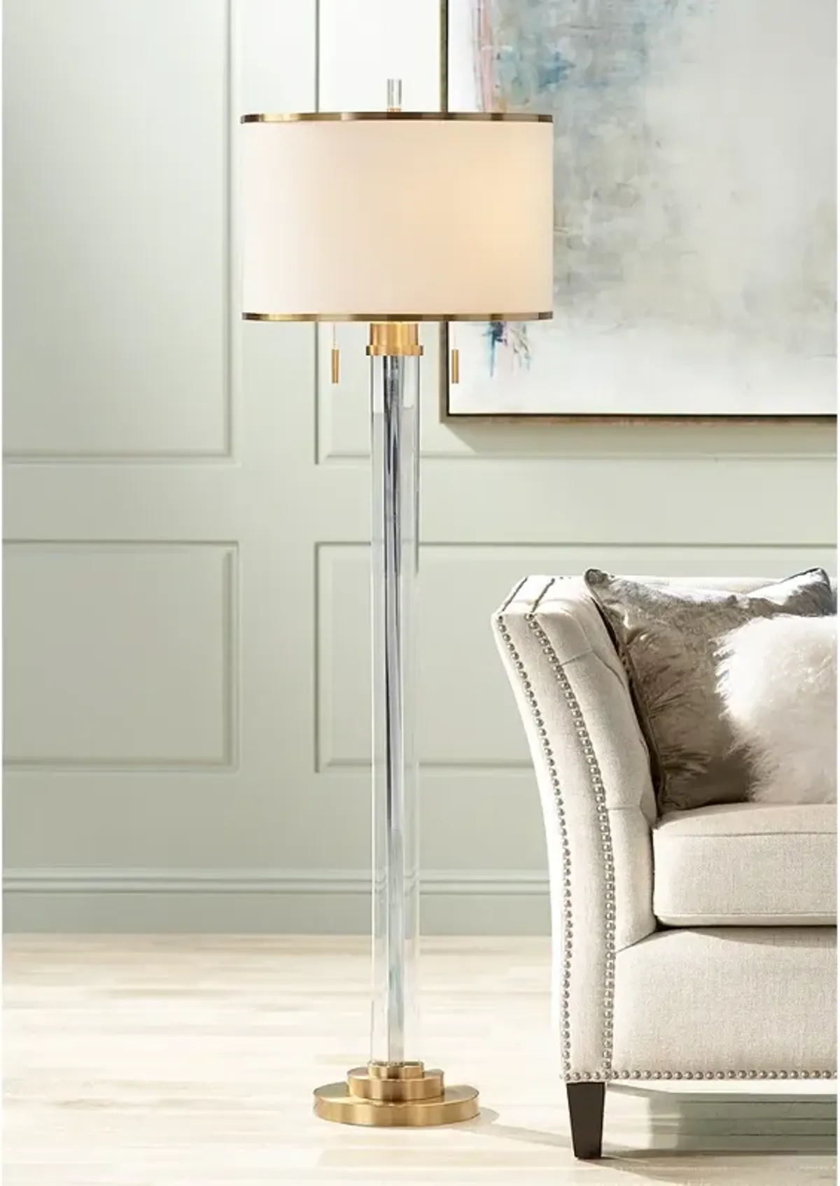 Possini Euro Cadence 62" Satin Brass and Crystal Column Floor Lamp