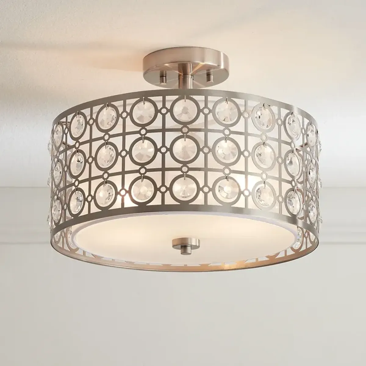 Possini Euro Saira 15 1/2" Wide Brushed Nickel Crystal Ceiling Light