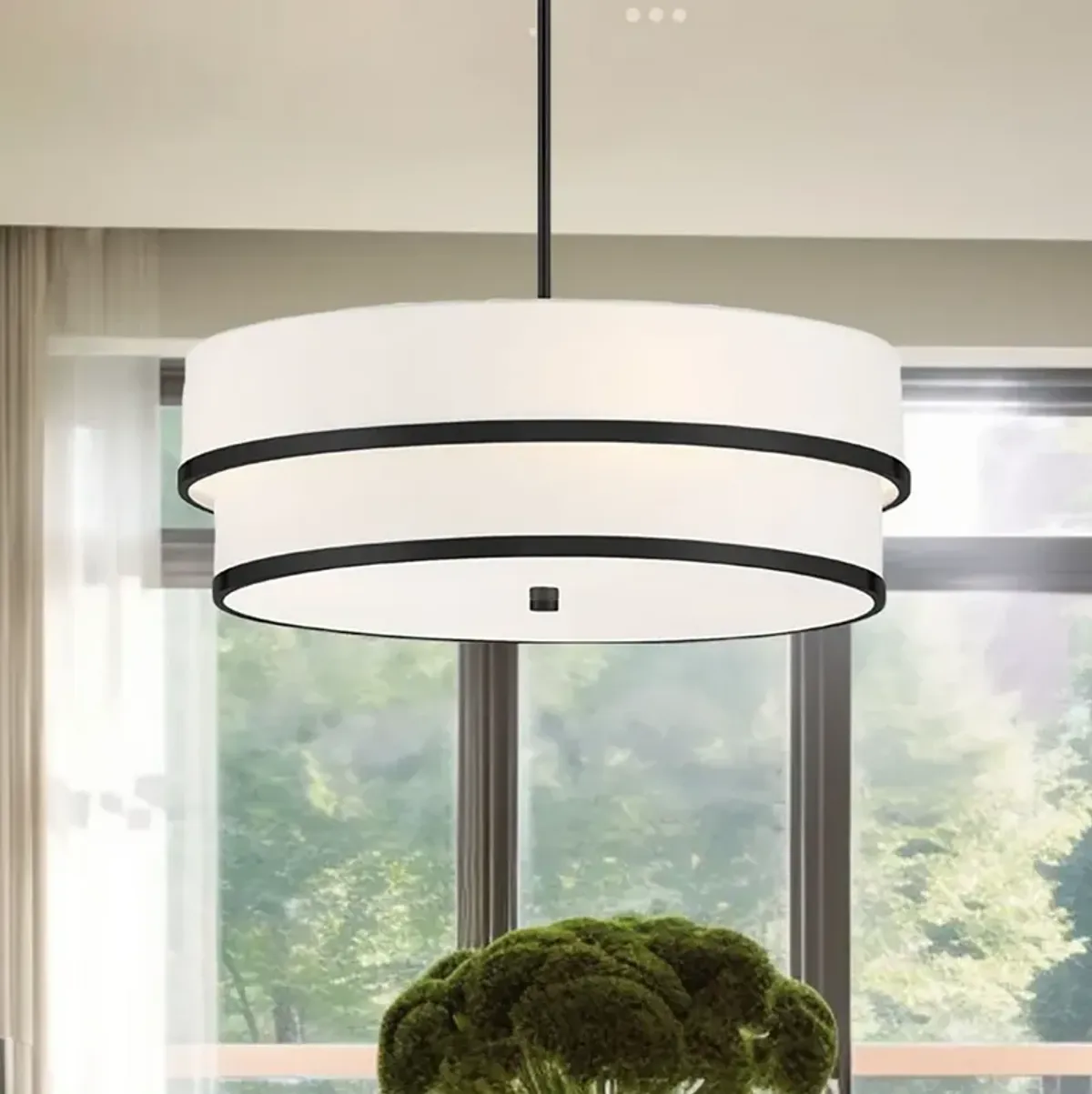 Minka Lavery Cascade 24" Wide 4-Light Coal Black Double Drum Pendant