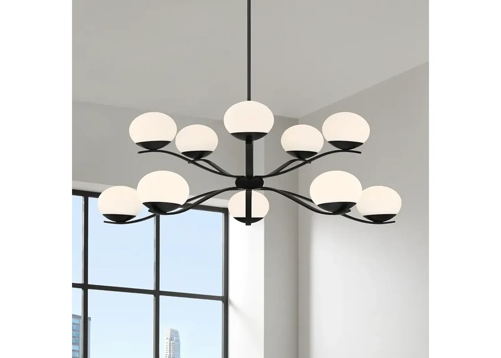 Possini Euro Corus 37 3/4" Matte Black 10-Light Modern LED Chandelier