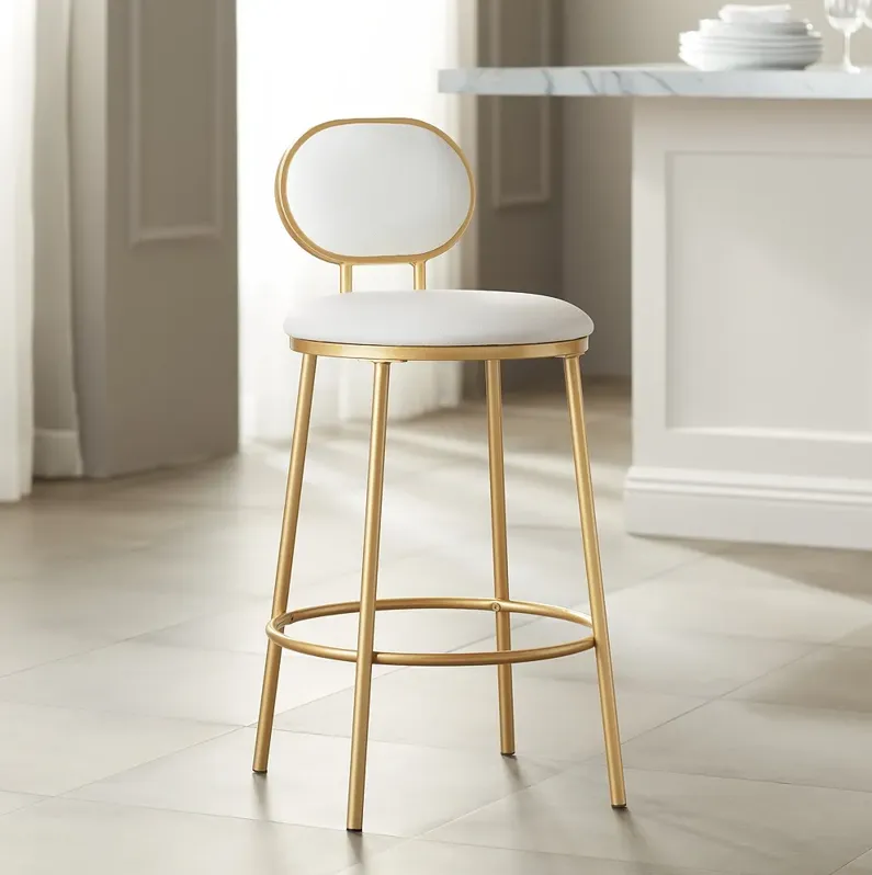 Amir Gold Metal and White Faux Leather Barstool