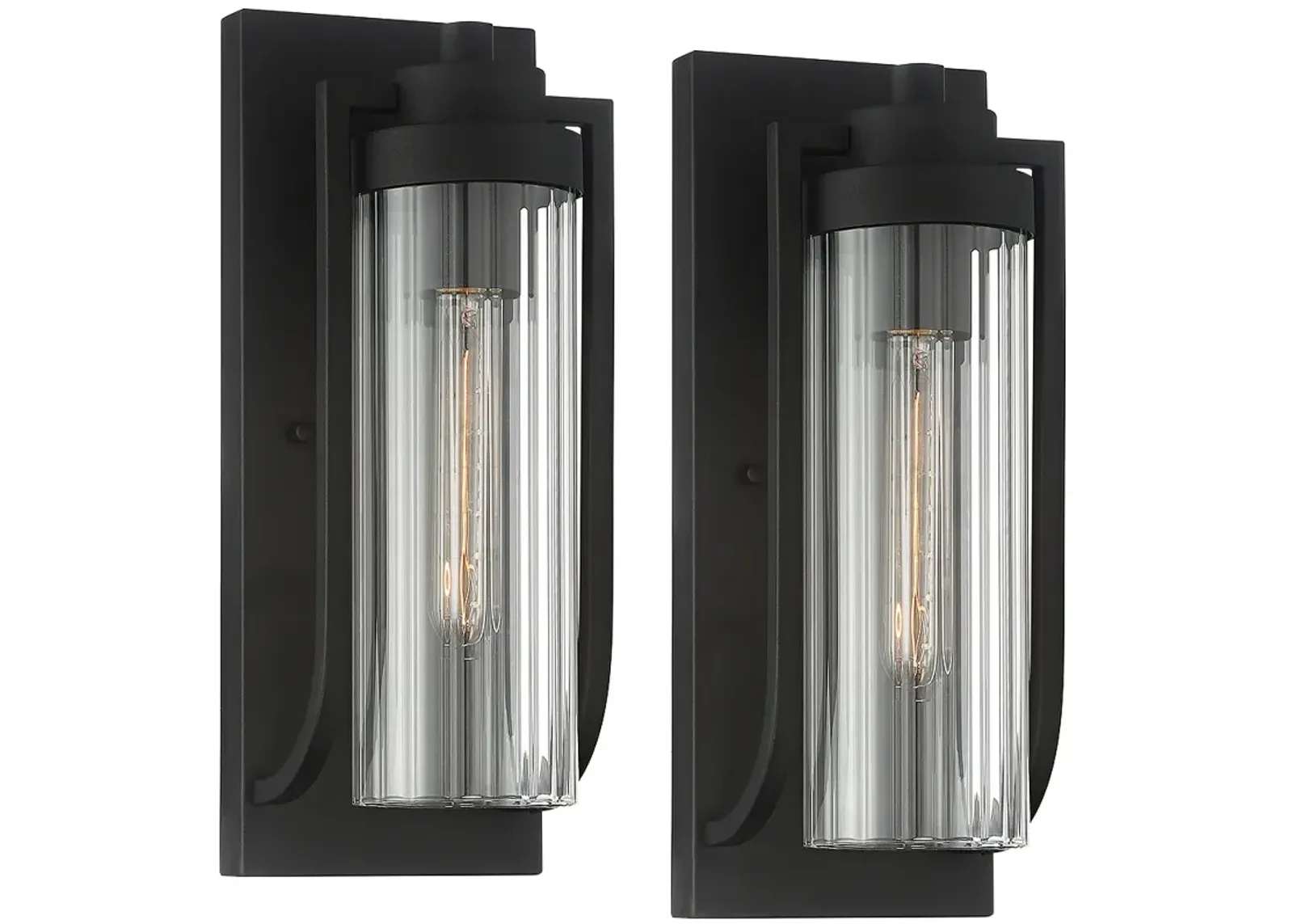 Possini Euro Bogata 15 1/2" Ribbed Glass Outdoor Wall Lights Set of 2