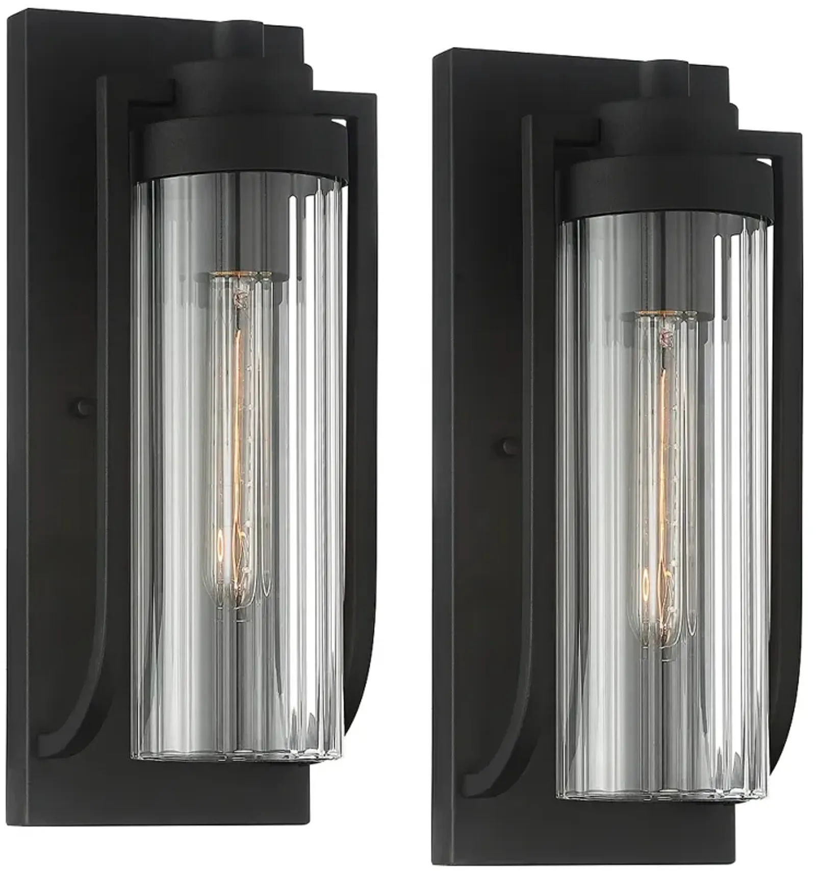 Possini Euro Bogata 15 1/2" Ribbed Glass Outdoor Wall Lights Set of 2