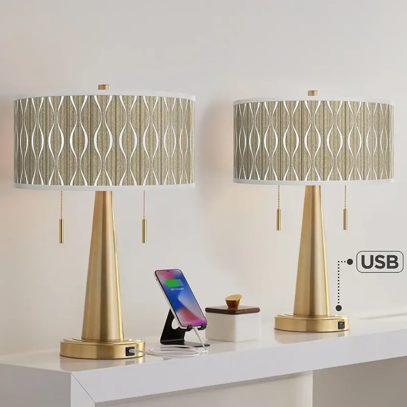 Swell Vicki Gold USB Table Lamps Set of 2