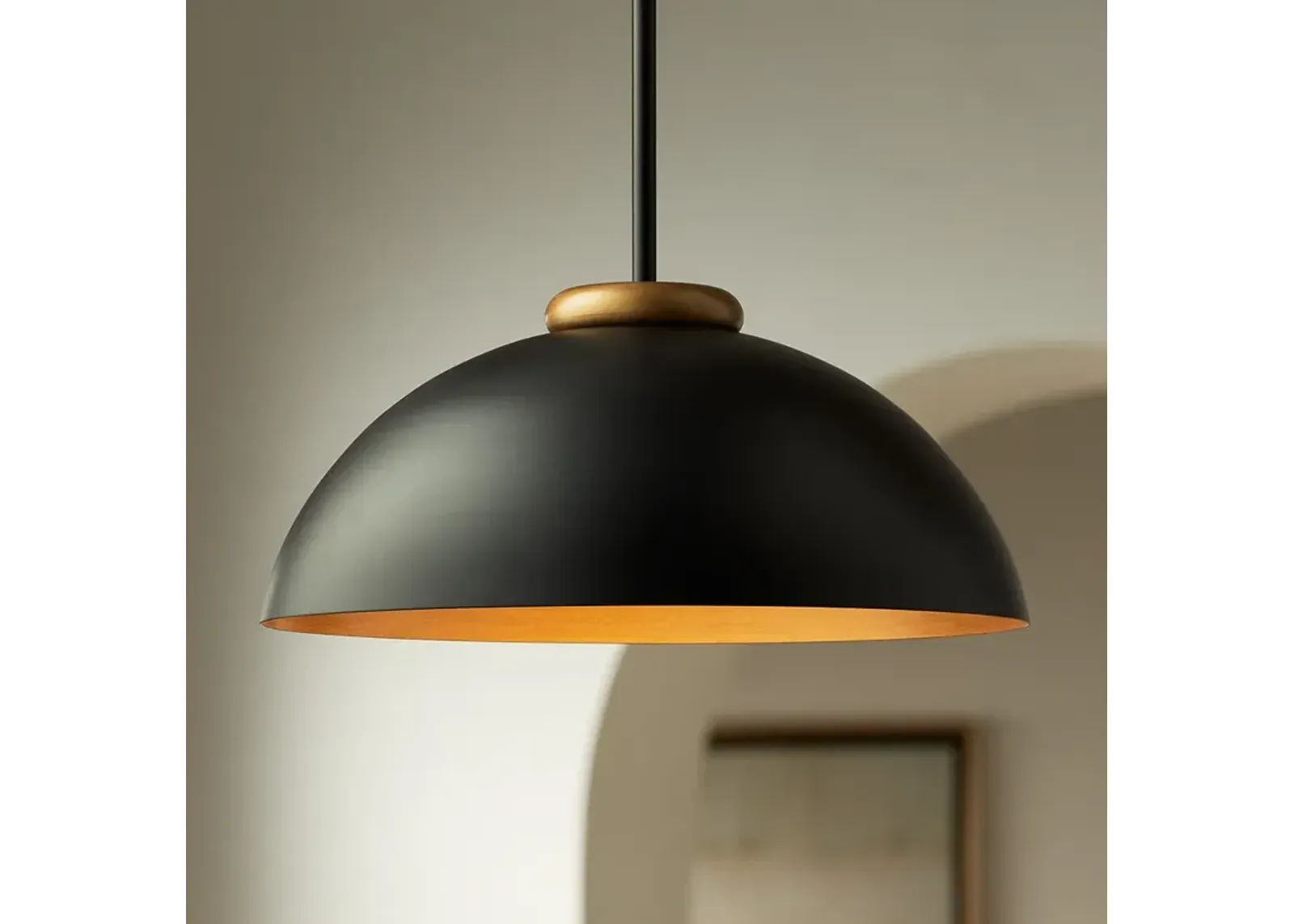 Possini Euro Janie 15 1/2" Wide Black and Gold Dome Pendant Light