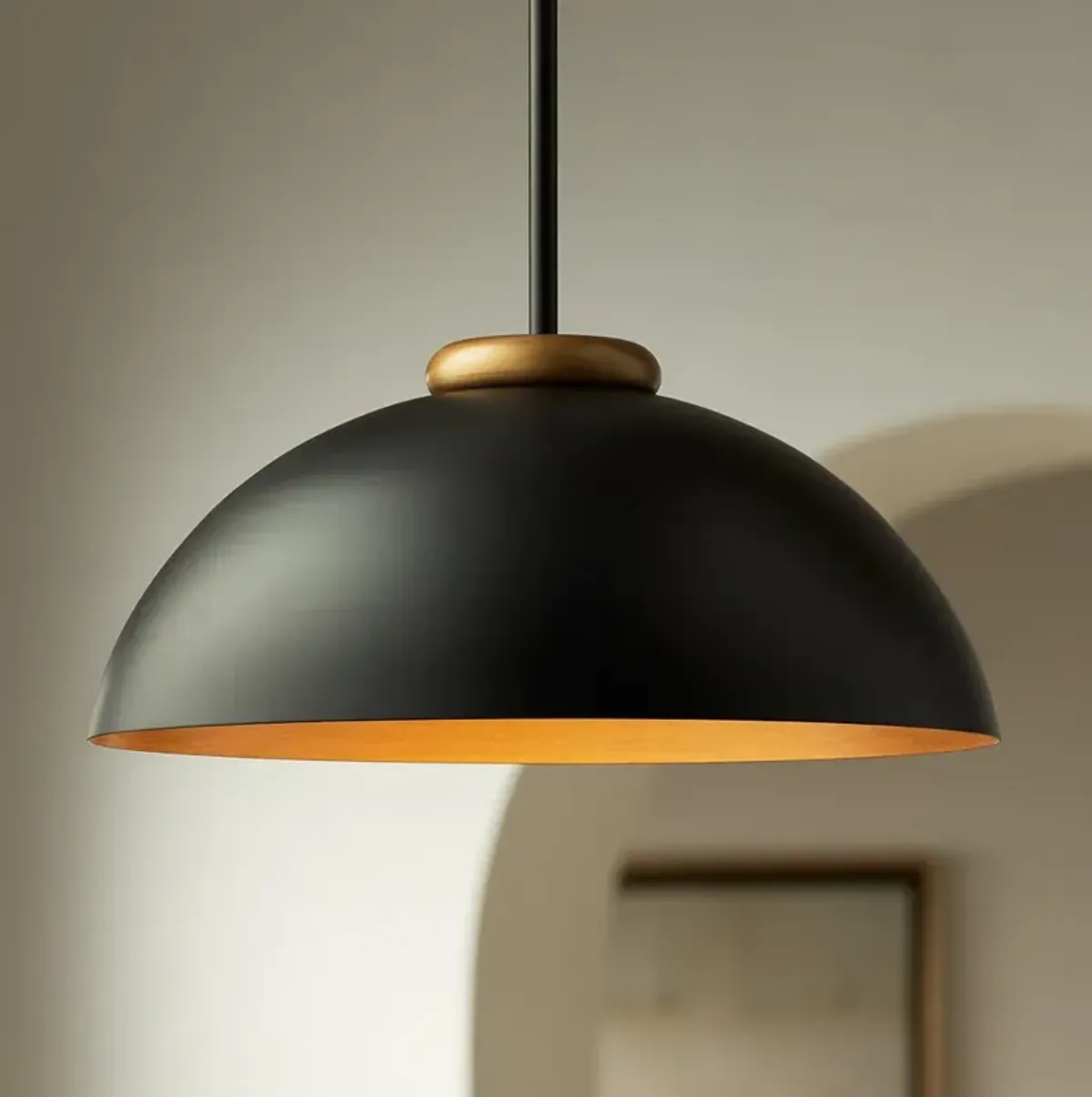 Possini Euro Janie 15 1/2" Wide Black and Gold Dome Pendant Light