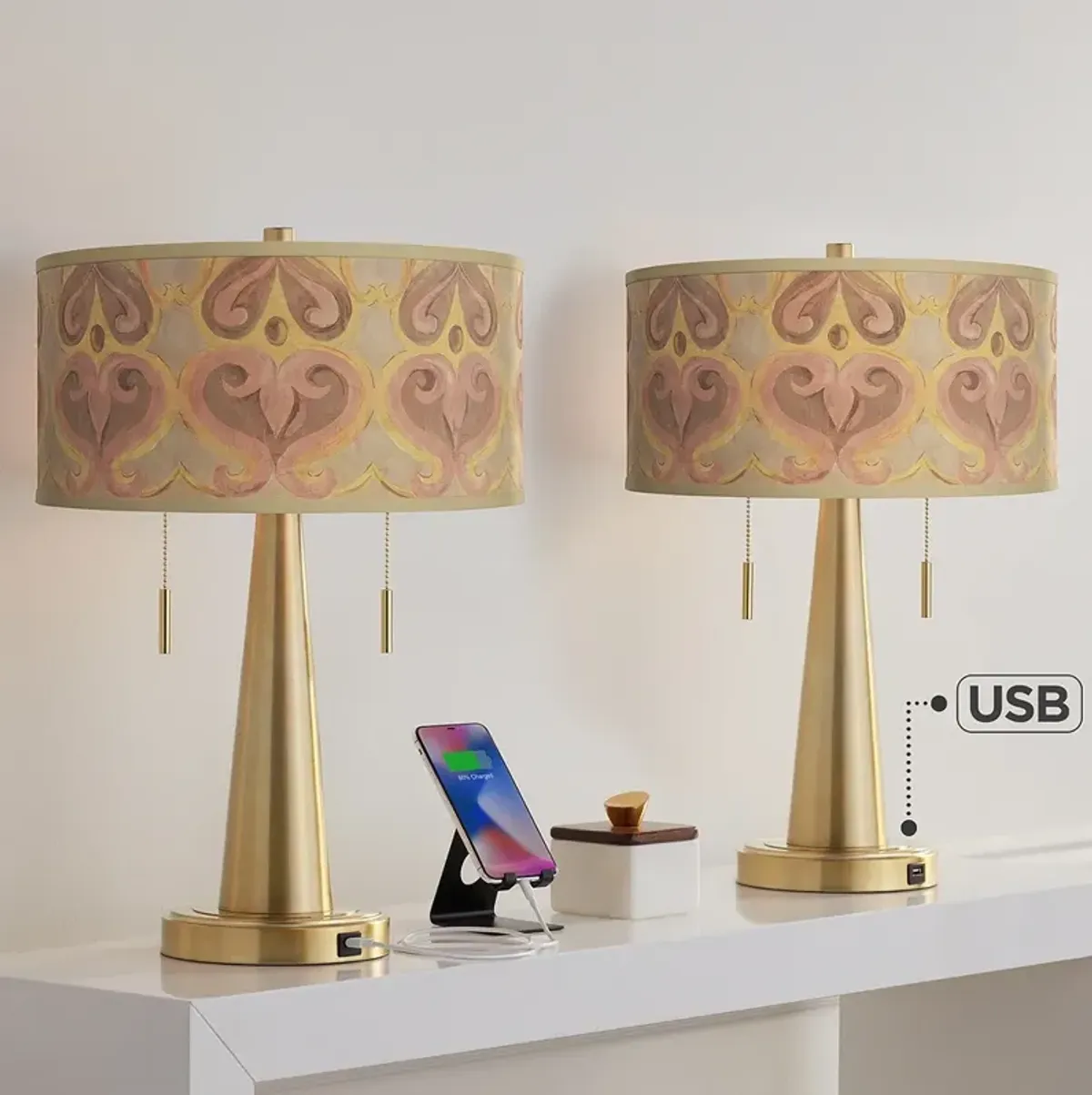 Aurelia Vicki Gold USB Table Lamps Set of 2