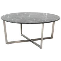 Llona 36" Wide Black Marble Brushed Steel Round Coffee Table