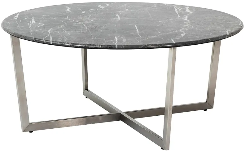 Llona 36" Wide Black Marble Brushed Steel Round Coffee Table
