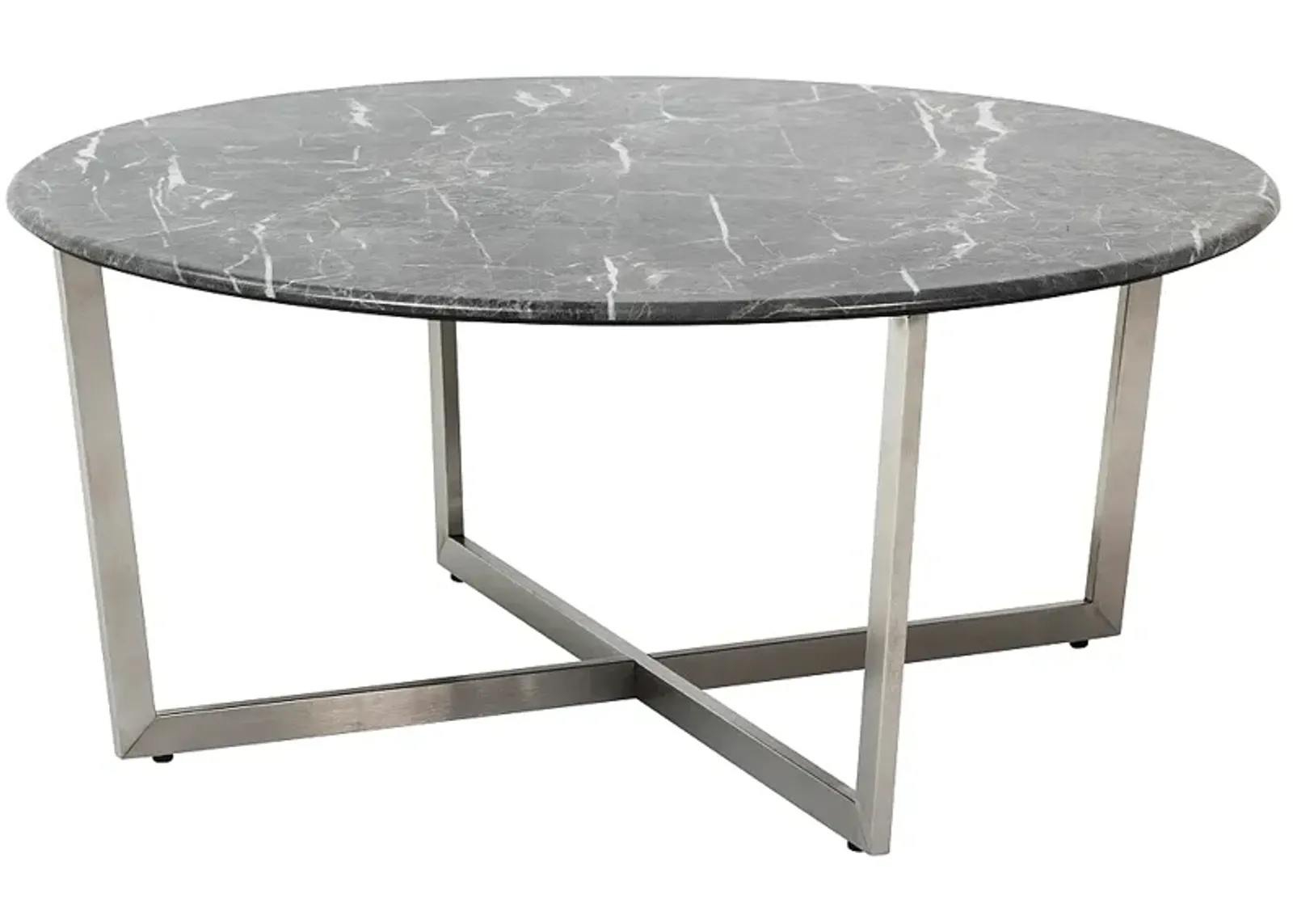 Llona 36" Wide Black Marble Brushed Steel Round Coffee Table