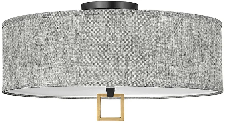 Link 23 3/4" Wide Black with Gray Linen Shade Ceiling Light