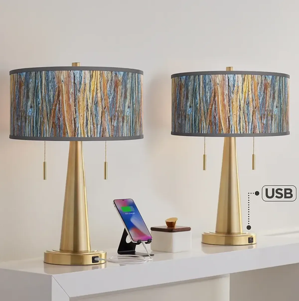 Striking Bark Vicki Gold USB Table Lamps Set of 2