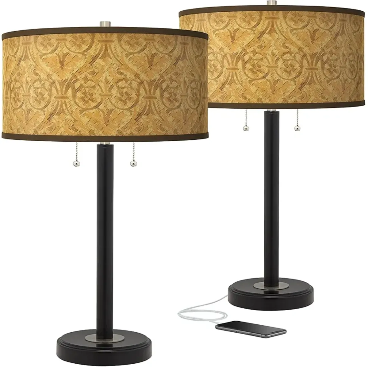 Giclee Glow Arturo 25" Golden Versailles Black USB Lamps Set of 2