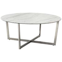 Llona 36" Wide White Marble Brushed Steel Round Coffee Table