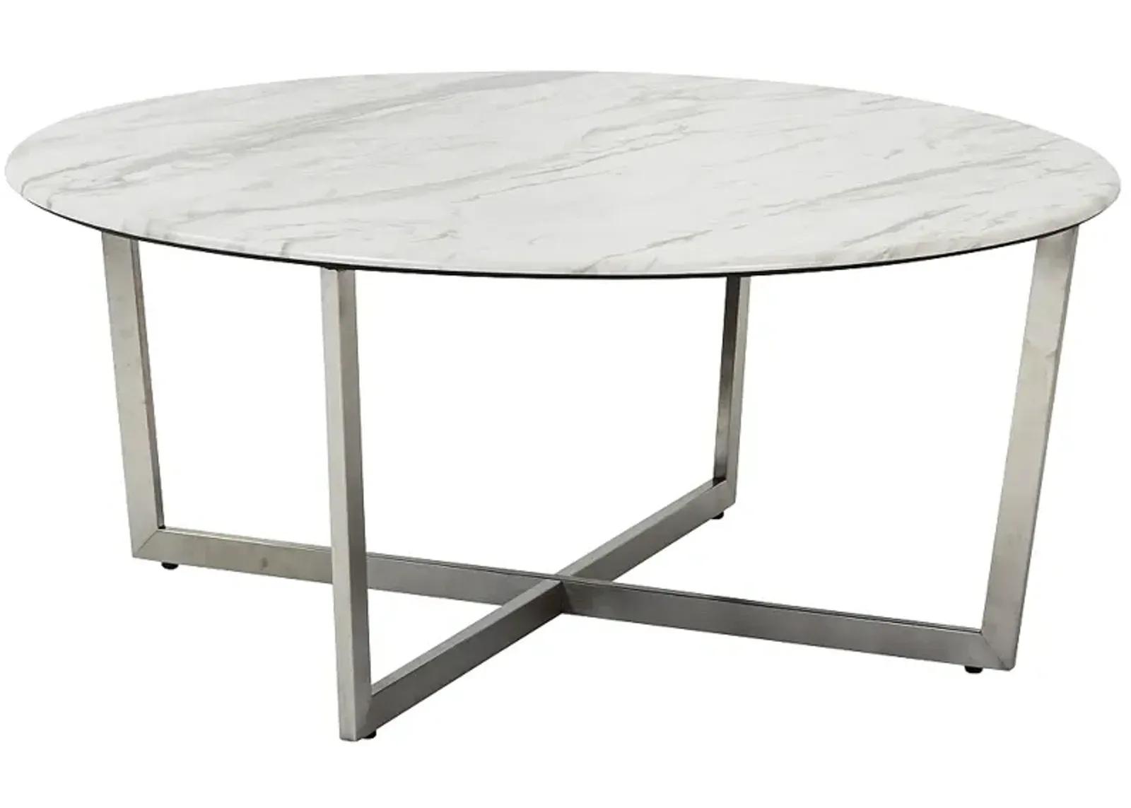 Llona 36" Wide White Marble Brushed Steel Round Coffee Table