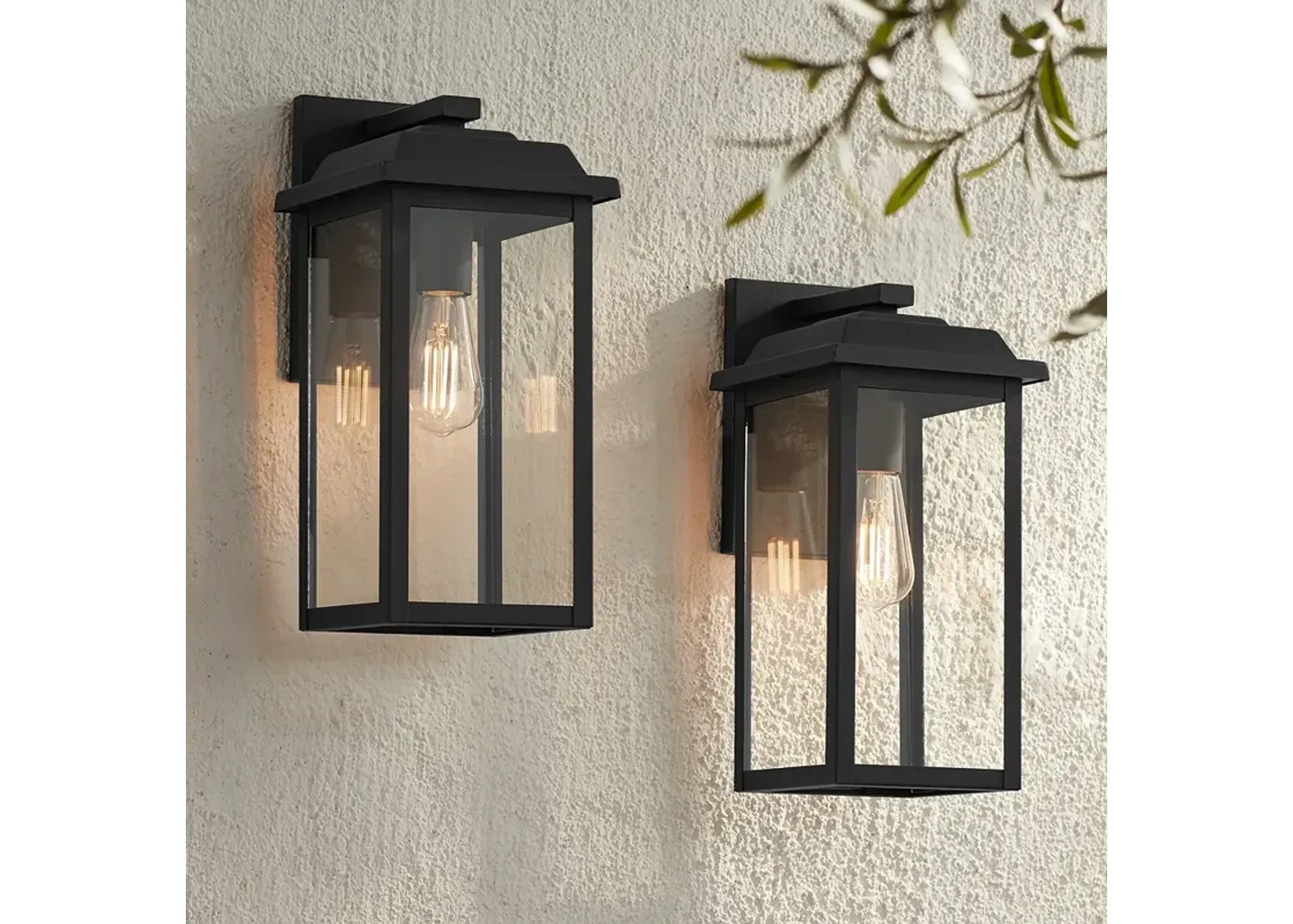 Eastcrest 15 1/4"H Textured Black Steel Outdoor Wall Light Set of 2