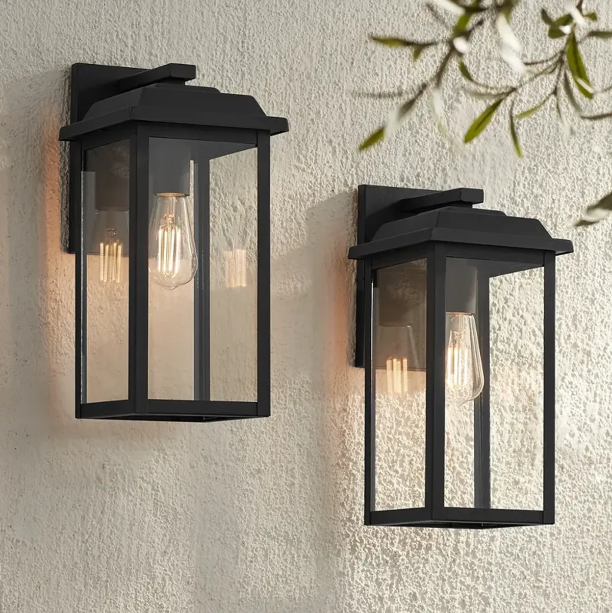 Eastcrest 15 1/4"H Textured Black Steel Outdoor Wall Light Set of 2