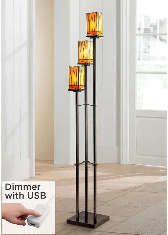 Robert Louis Tiffany Sedona 72" 3-Tier Floor Lamp with USB Dimmer
