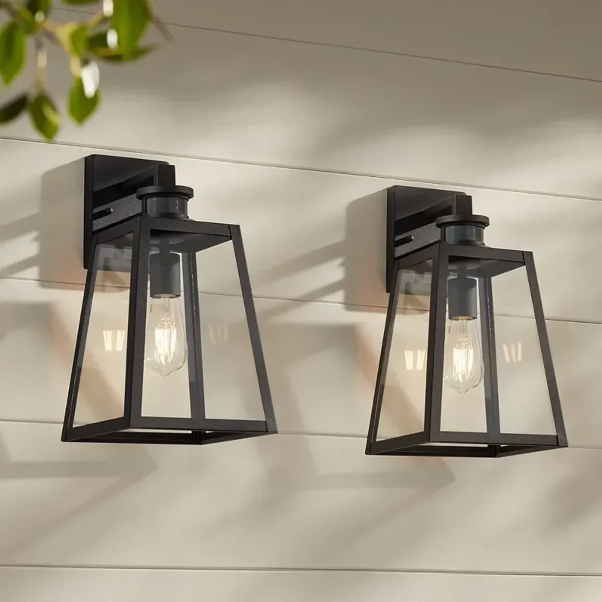 Arrington 14 3/4" High Black Motion Sensor Outdoor Wall Light Set of 2