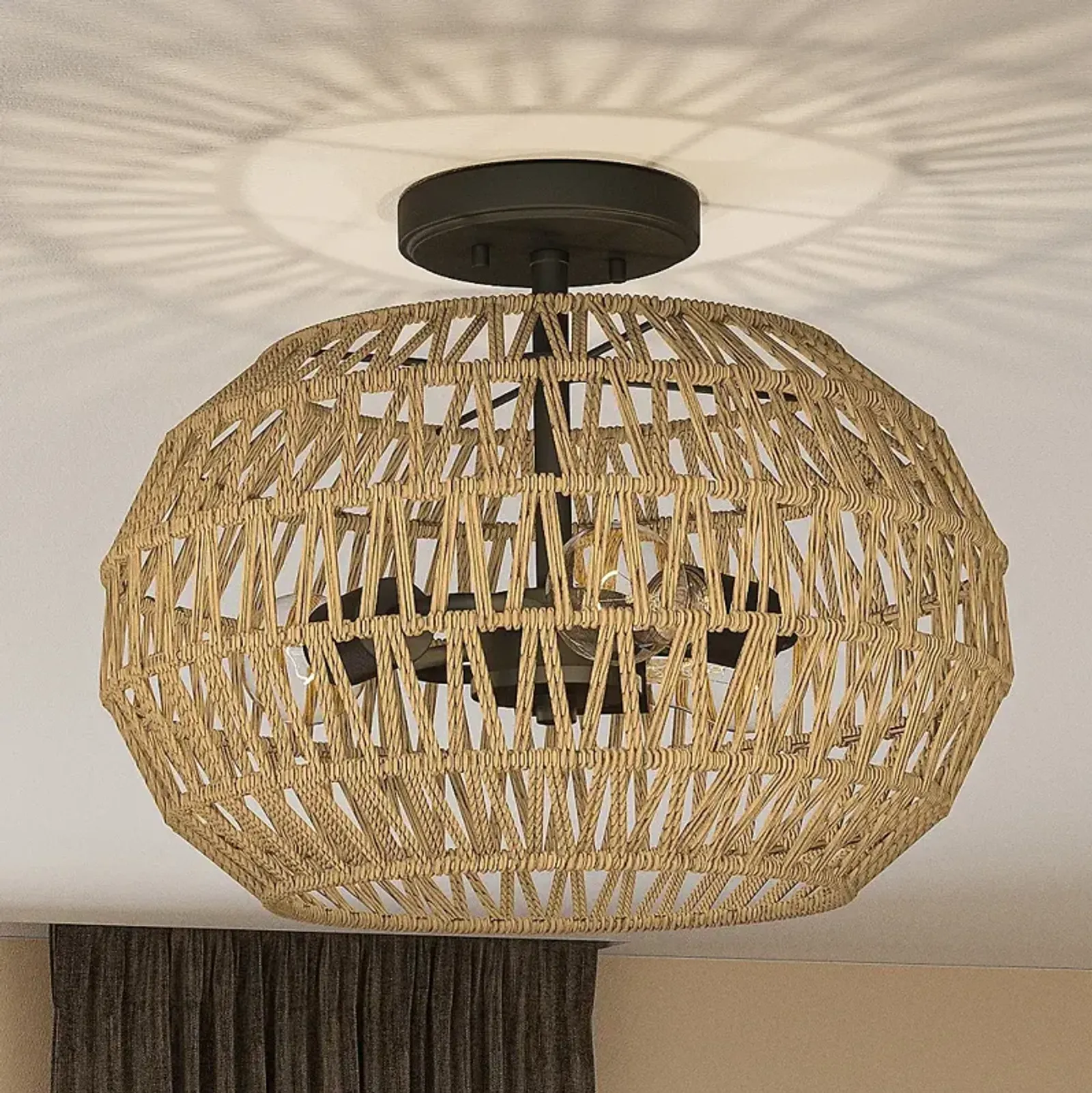 Casablanca 16"W Bronze Natural Rope 3-Light Ceiling Light