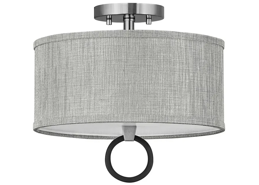 Link 13"W Nickel with Heather Gray Linen Shade Ceiling Light