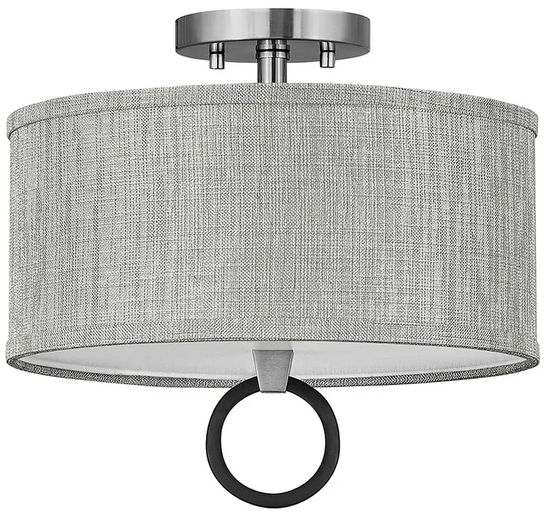 Link 13"W Nickel with Heather Gray Linen Shade Ceiling Light