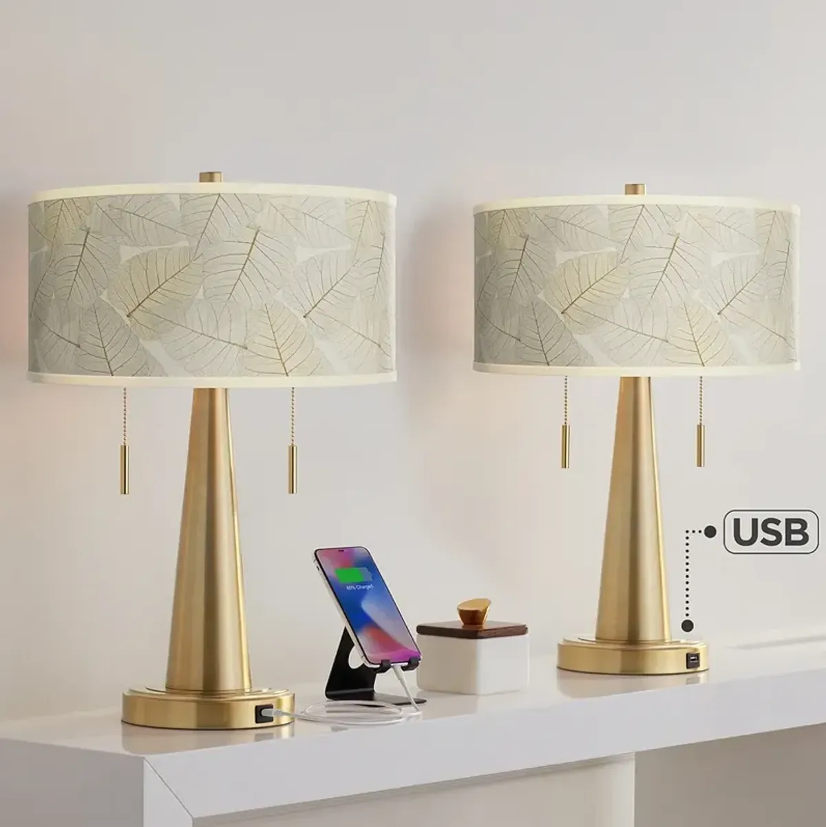 Fall Leaves Vicki Gold USB Table Lamps Set of 2