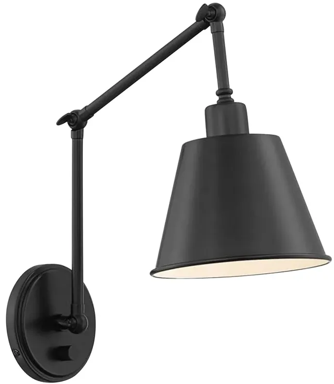 Crystorama Mitchell Matte Black Swing Arm Wall Lamp