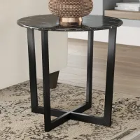 Llona 23 3/4" Wide Black Marble Steel Round Side Table