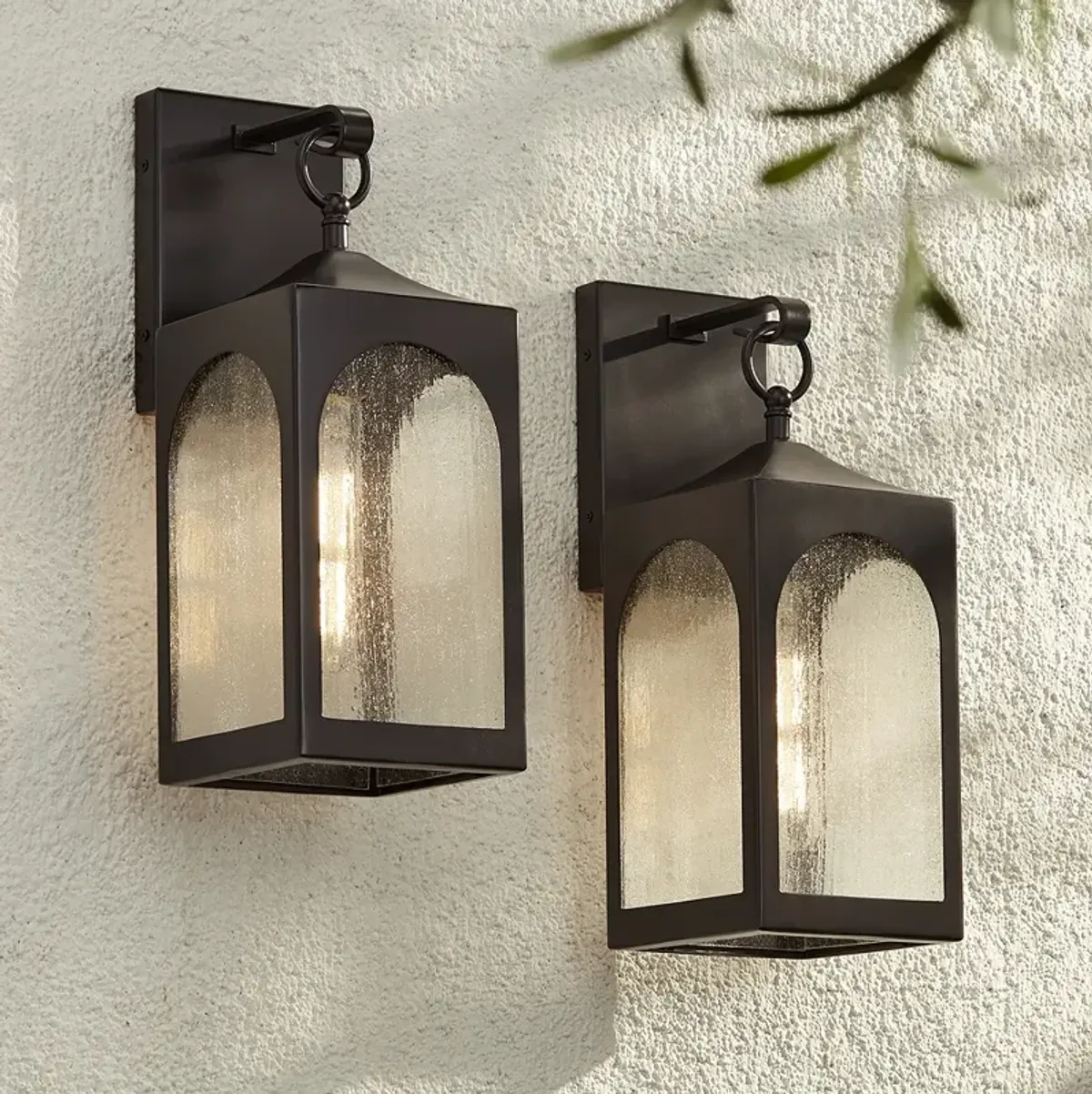 Possini Euro Tyne 16 1/2"H Bronze Lantern Outdoor Wall Light Set of 2