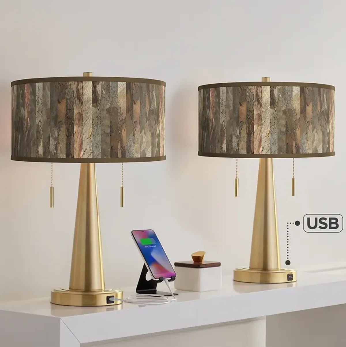 Paper Bark Vicki Gold USB Table Lamps Set of 2