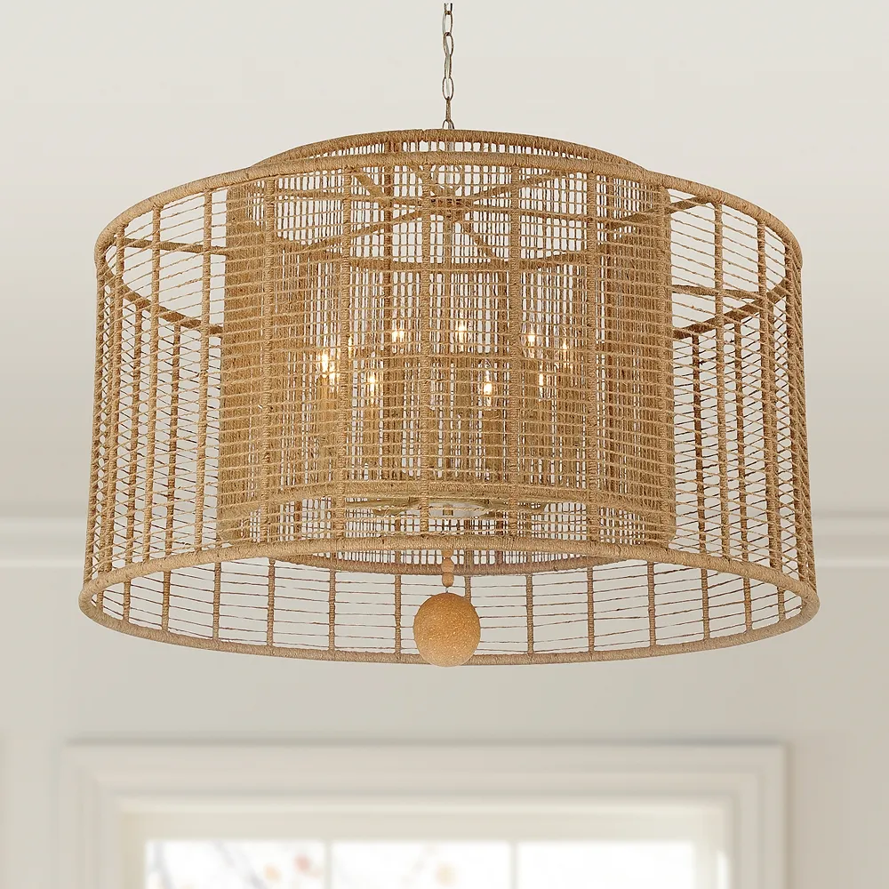 Jayna 42 3/4" Wide Silver Natural Jute 12-Light Modern Drum Chandelier