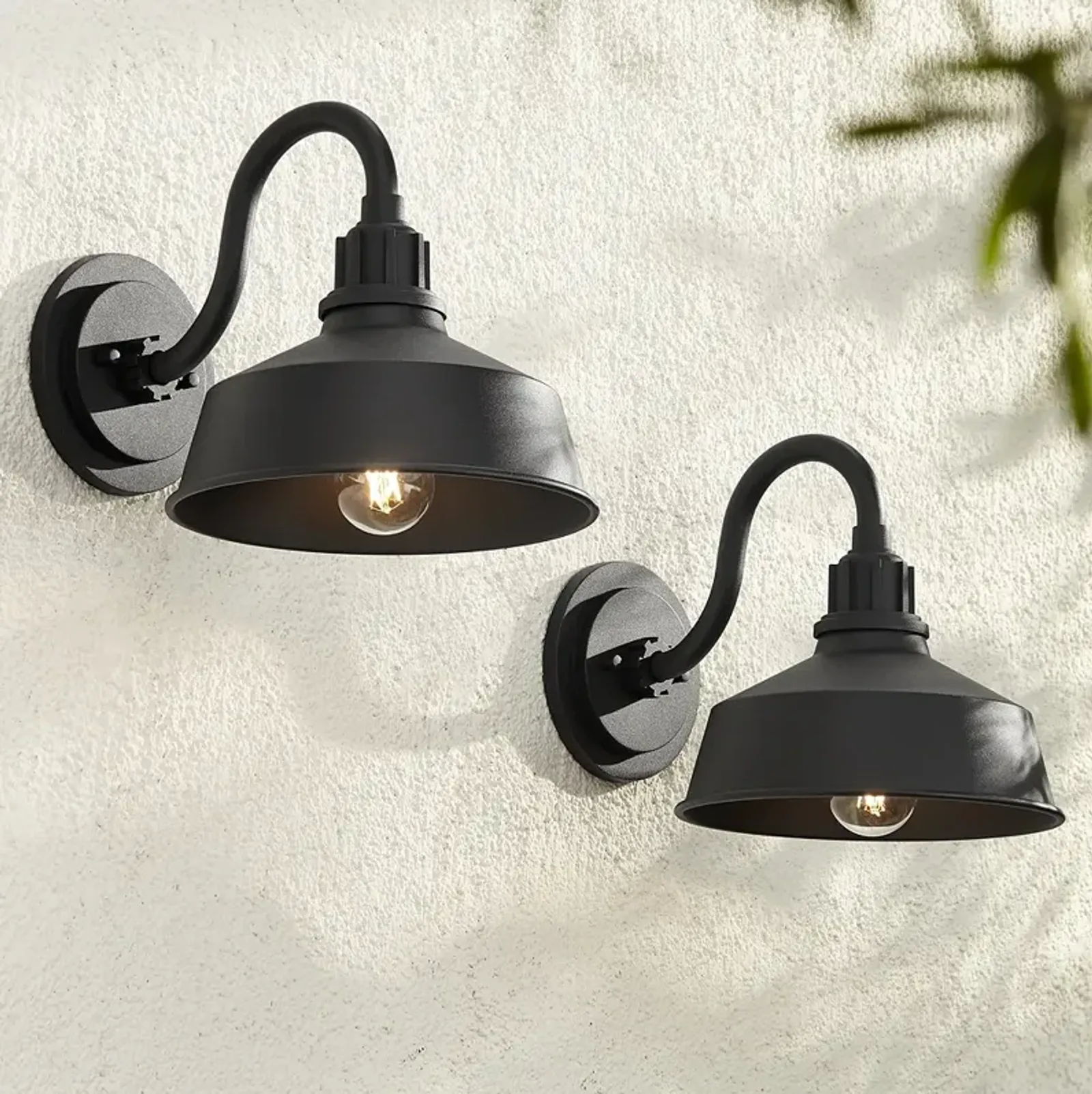 Arnett 10 1/2" Textured Black Outdoor Wall Light Set of 2