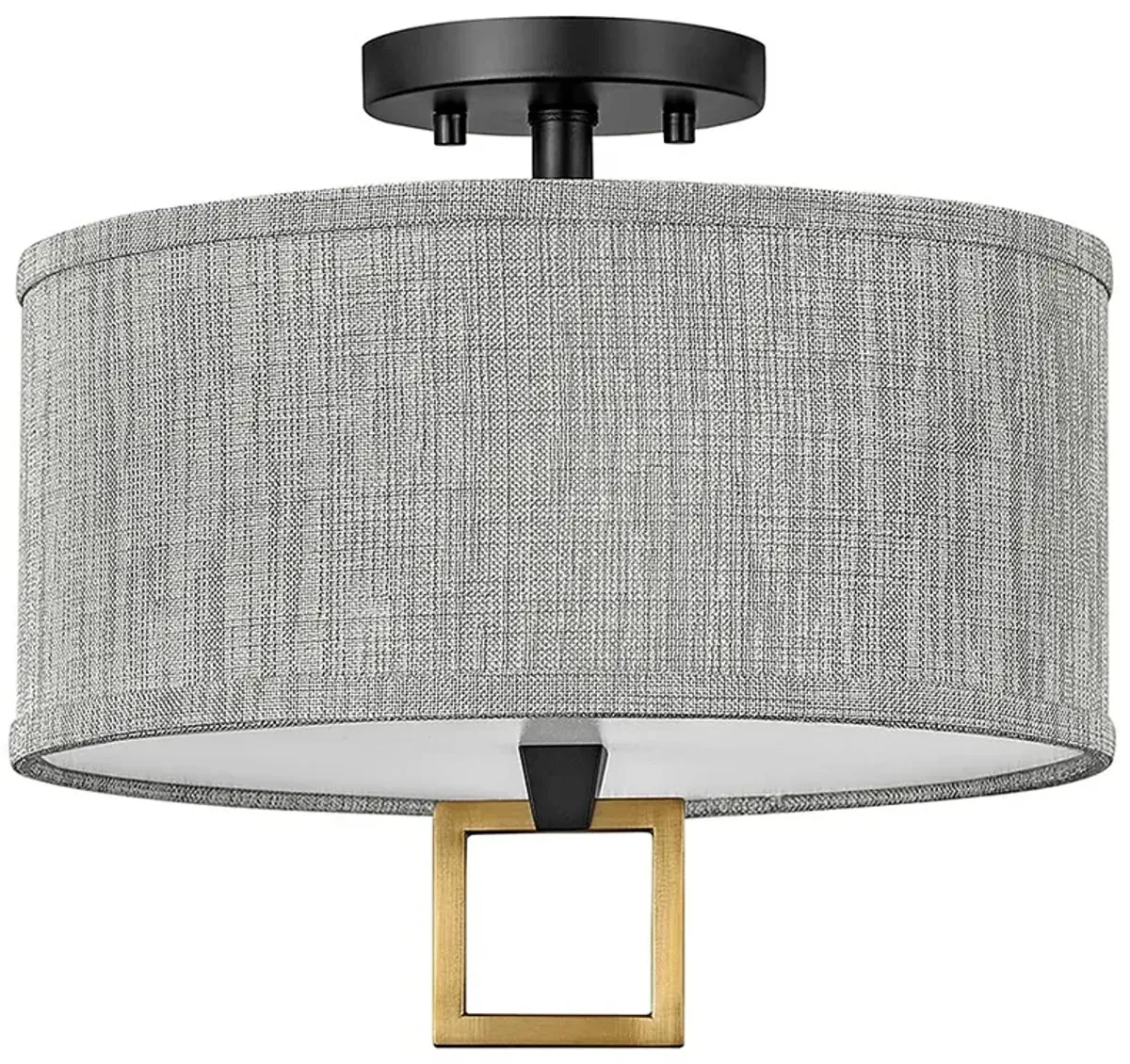 Link 13"W Black with Heather Gray Linen Shade Ceiling Light