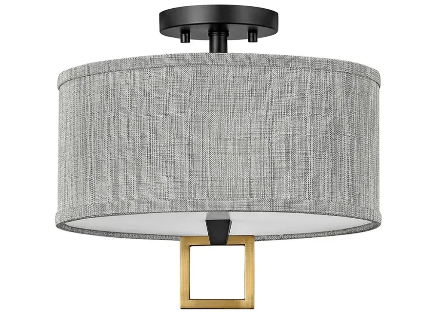 Link 13"W Black with Heather Gray Linen Shade Ceiling Light