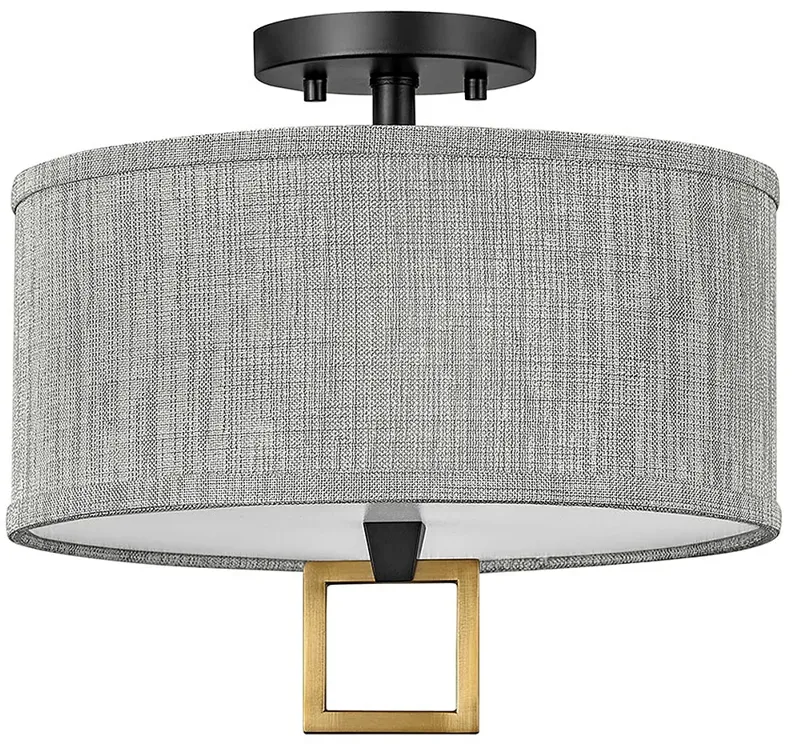 Link 13"W Black with Heather Gray Linen Shade Ceiling Light