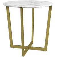 Llona 23 3/4" Wide White Marble Gold Steel Round Side Table