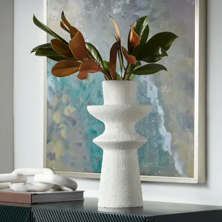 Baust 14 1/2" High White Ceramic Tiered-Top Decorative Vase