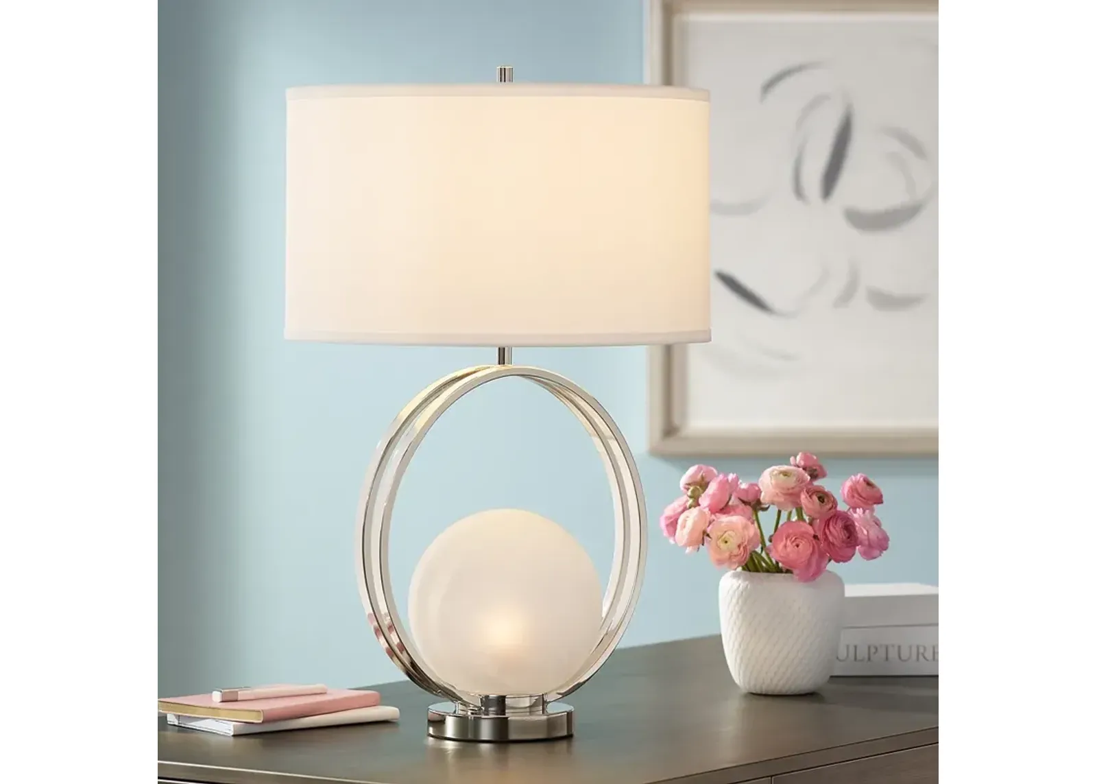 Possini Euro Matilda 27" Nickel and Glass Night Light Table Lamp