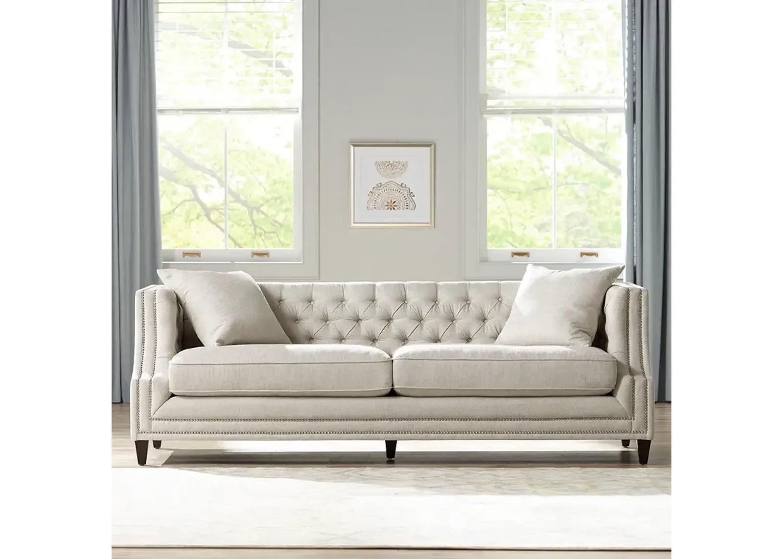 Marilyn 93" Wide White Linen Tufted Sofa