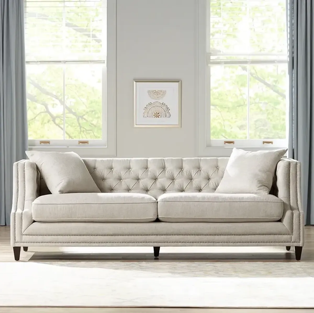 Marilyn 93" Wide White Linen Tufted Sofa