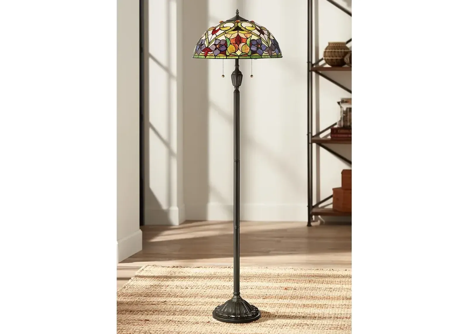 Quoizel Violets 62" High Vintage Bronze Tiffany-Style Floor Lamp