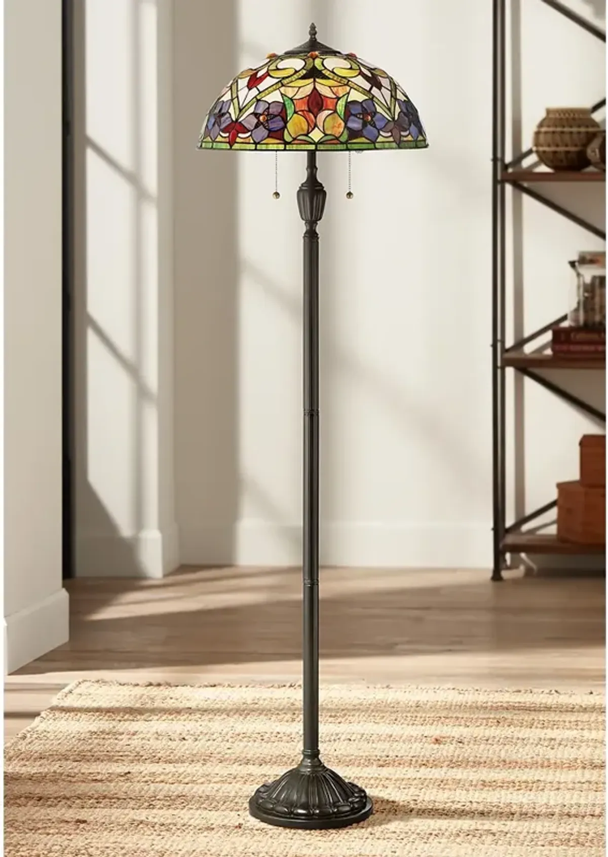 Quoizel Violets 62" High Vintage Bronze Tiffany-Style Floor Lamp