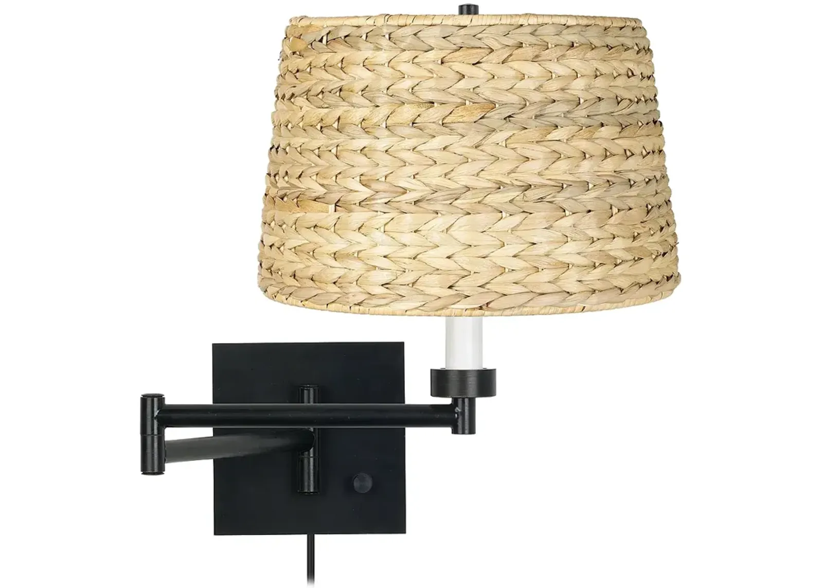 Franklin Iron Works Woven Seagrass Espresso Plug-In Swing Arm Wall Lamp