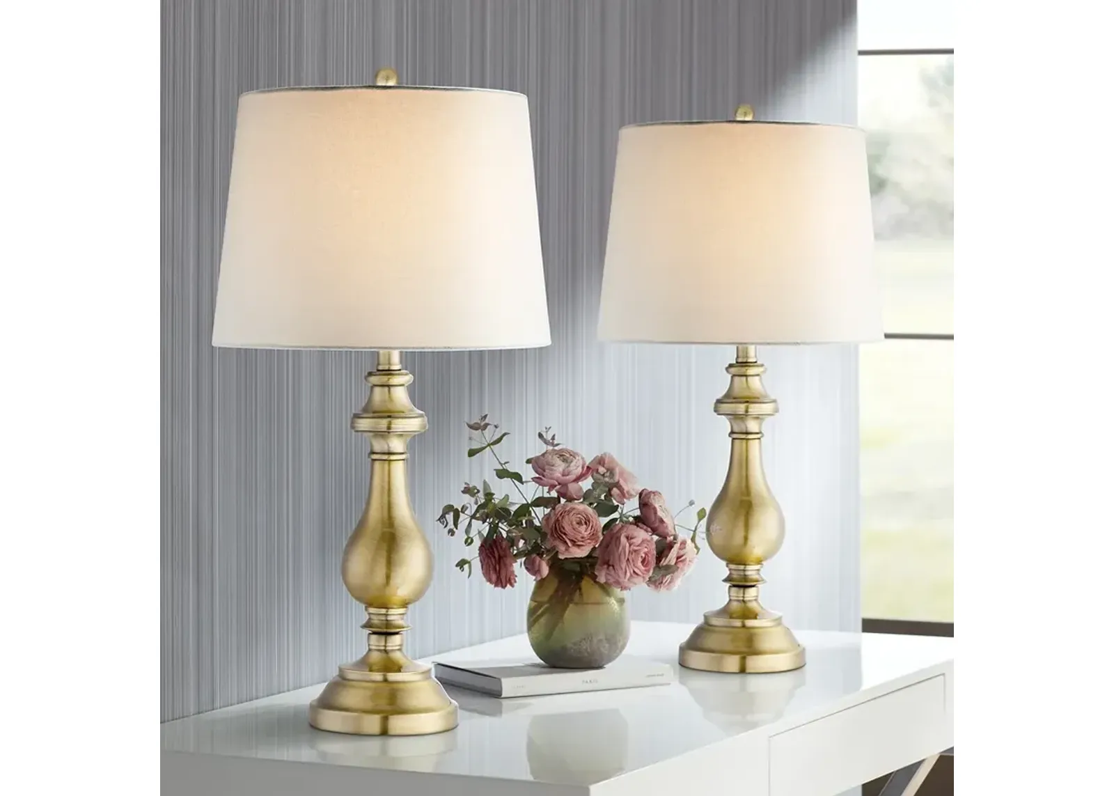 Regency Hill Fairlee 26" Brass Candlestick Table Lamps Set of 2