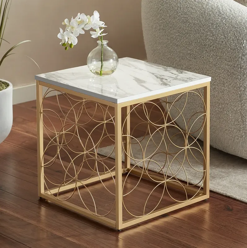 Karin 17" Wide Faux Marble and Gold Side Table